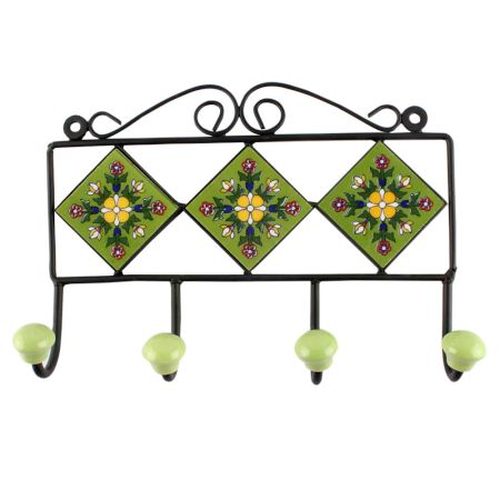Pea Green Ceramic Floral Tile Hook